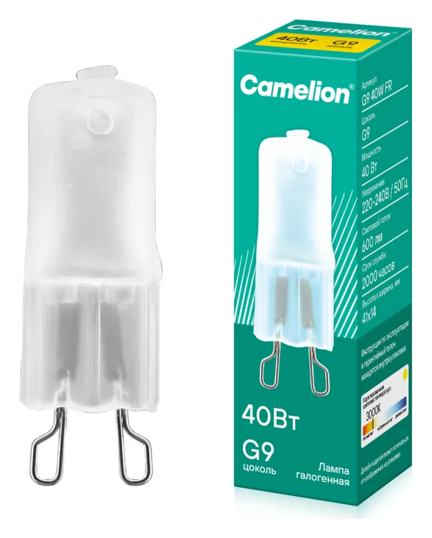 Лампа галогенная 40Вт капсульная матовая G9 3000К 230В Camelion 5556
