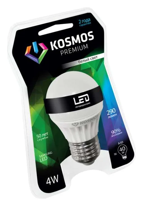 Лампа светодиодная KOSMOS premium 4Вт грушевидная A50 E27 230В 4500К Космос KLED4wA50230vE2745