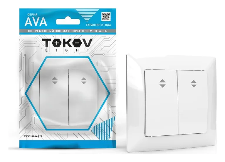 Переключатель проходной 2-кл. СП AVA 10А IP20 в сборе бел. TOKOV ELECTRIC TKL-AV-P2F-C01