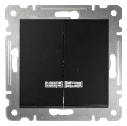 Выключатель 2-кл с подсвет. СП 10А IP20 250В механизм Karea черн. Makel 57054023