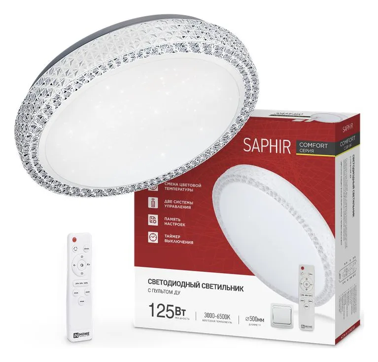 Светильник светодиодный COMFORT SAPHIR 125Вт 3000-6500К 10000лм 230В 500х115мм с пультом ДУ IN HOME 4690612059549