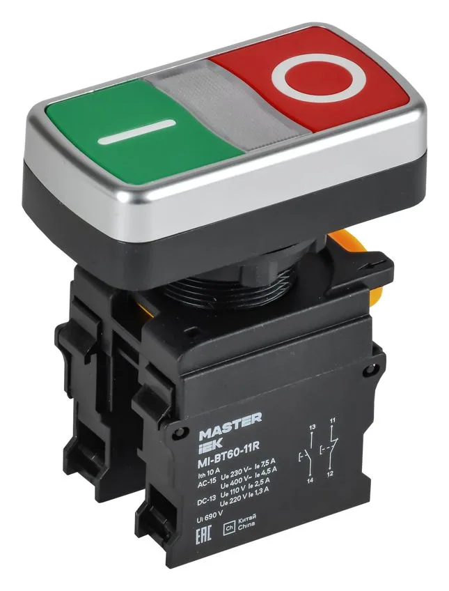 Кнопка "I-O" d22мм 1НО+1НЗ MASTER без подсветки IEK MI-BT60-11R-3-21-K51