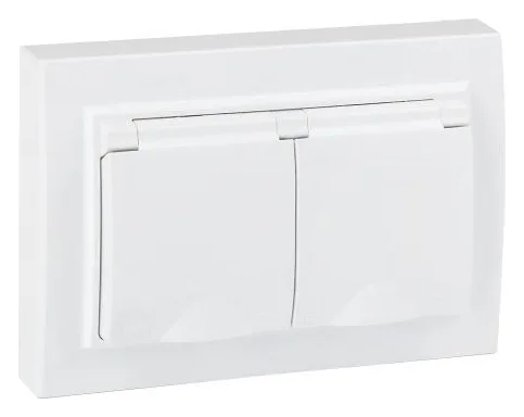 Розетка 2-м СП Минск 16А IP44 с заземл. защ. шторки с крышкой бел. EKF ERR16-129-200-44