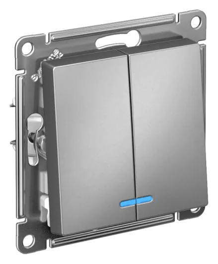 Выключатель 2-кл. СП AtlasDesign 10А IP20 (сх. 5а) 10AX с подсветкой механизм сталь SE ATN000953