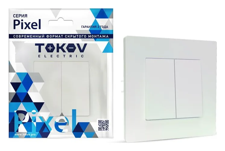 Выключатель 2-кл. СП Pixel 10А IP20 в сборе перламутр. TOKOV ELECTRIC TKE-PX-V2F-C04