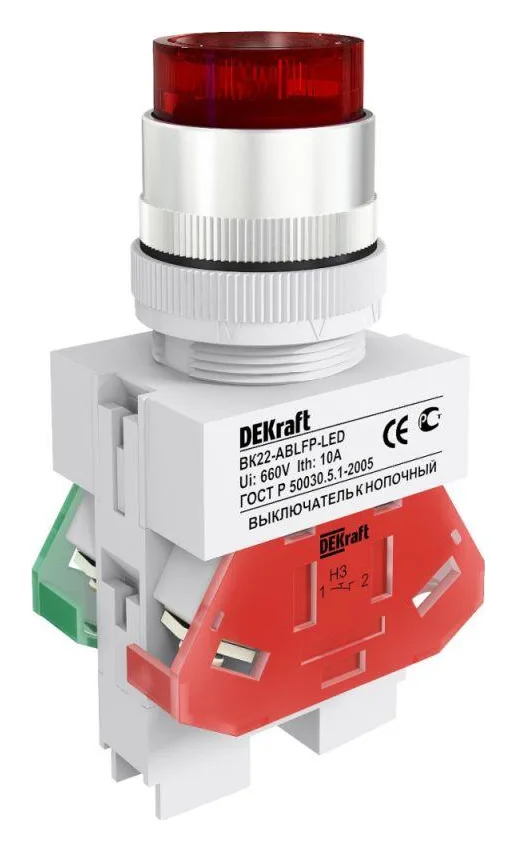 Выключатель кнопочный LED ABLFP ВК-22 d22мм 220В красн. DEKraft 25027DEK