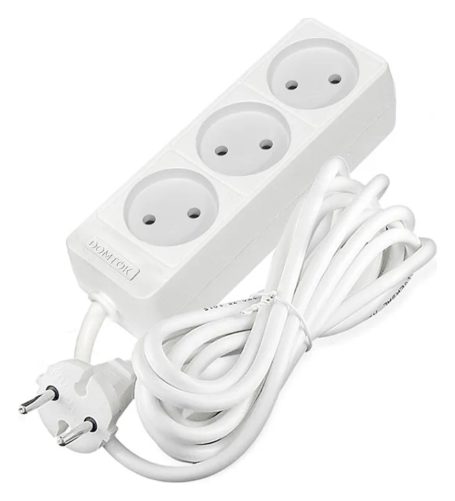 Удлинитель 3х3м без заземл. 10А IP20 2.2кВт ПВС 2х0.75 бел. DOMTOK 2371