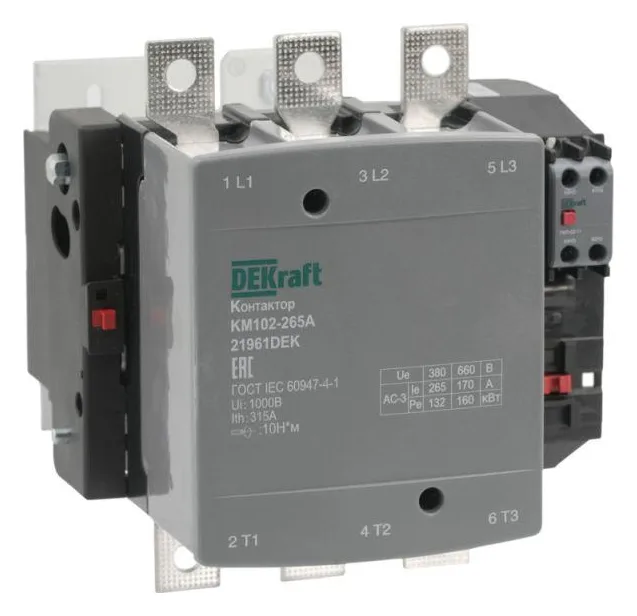 Контактор 265А 220В АС АС3 АС4 1НО+1НЗ КМ-102 DEKraft 21961DEK