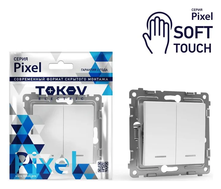 Выключатель 2-кл. СП Pixel 10А IP20 с индикатором механизм айс TOKOV ELECTRIC TKE-PX-V2I-C34