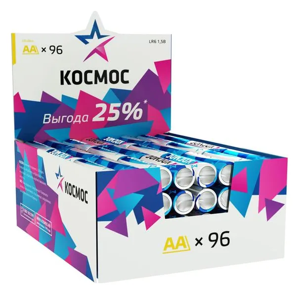 Элемент питания алкалиновый AA/LR6 (уп.96шт) КОСМОС KOCLR6_96BOX