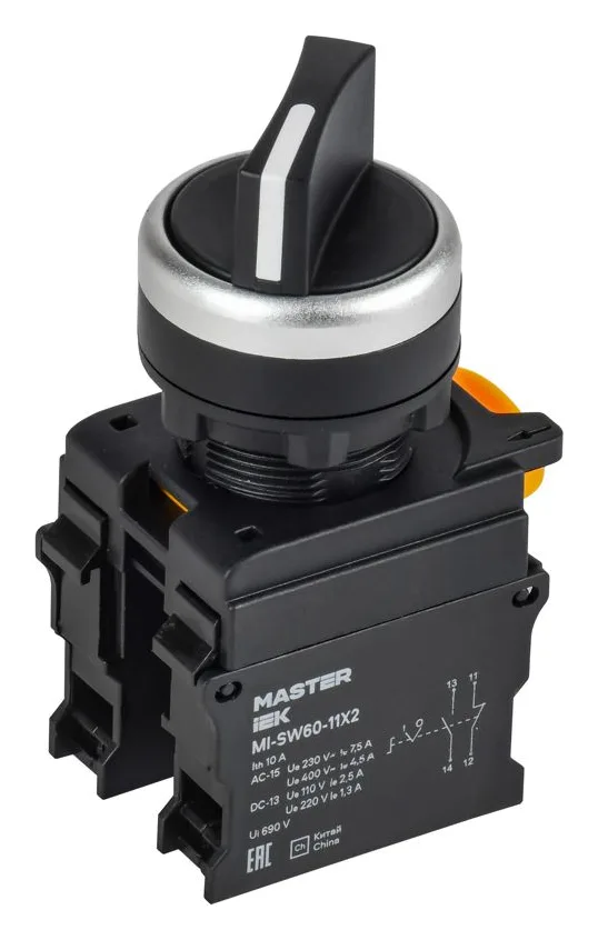 Переключатель 2 полож. 1НО+1НЗ черн. MASTER IEK MI-SW60-11X2-3-24-2-K02