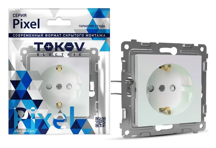Розетка 1-м СП Pixel 16А IP20 с заземл. защ. шторки механизм перламутр. TOKOV ELECTRIC TKE-PX-R1ZSF-C04