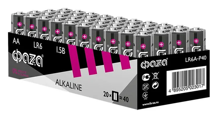Элемент питания алкалиновый AA/LR6 1.5В Alkaline Pack-40 (уп.40шт) ФАZА 5023017