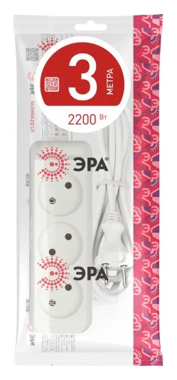 Удлинитель 3х3м без заземл. 10А IP20 U-3-3m-2х1 ПВС 2х1 Эра Б0028355