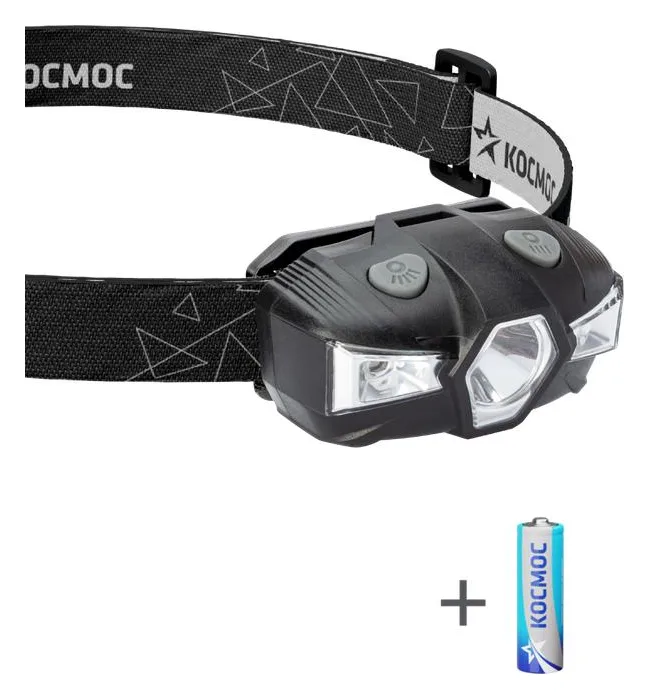 Фонарь налобный 1Вт LED+красн. 1xAA (R6) корпус ABS-пластик регулируемый эласт. ремешок КОСМОС KOC517B