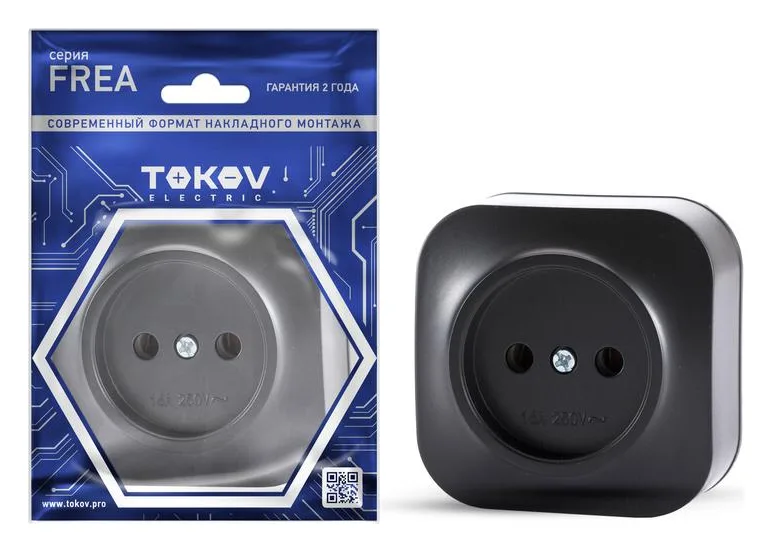 Розетка 1-м ОП Frea 16А IP20 250В без заземл. АБС-пластик карбон TOKOV ELECTRIC TKE-FR-R1-C14