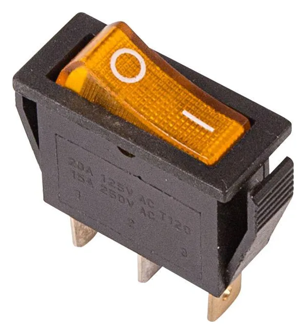 Выключатель клавишный 250В 15А (3с) ON-OFF RWB-404 SC-791 IRS-101-1C желт. с подсветкой Rexant 36-2212