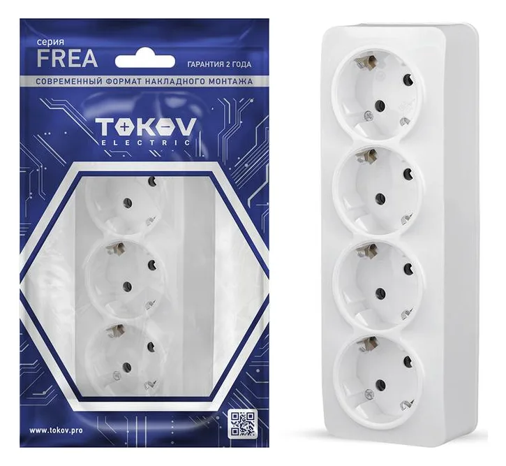 Розетка 4-м ОП Frea 16А IP20 250В с заземл. АБС-пластик бел. TOKOV ELECTRIC TKE-FR-R4Z-C01