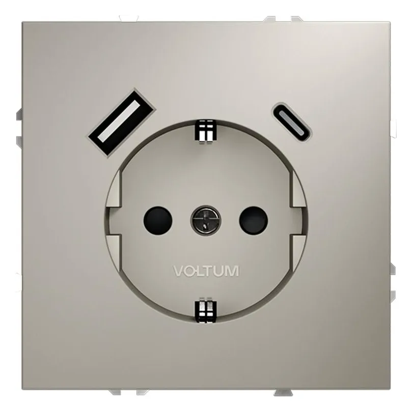 Розетка 1-м СП S70 16А с USB A+С с заземл. защ. шторки механизм кашемир Voltum VLS040503