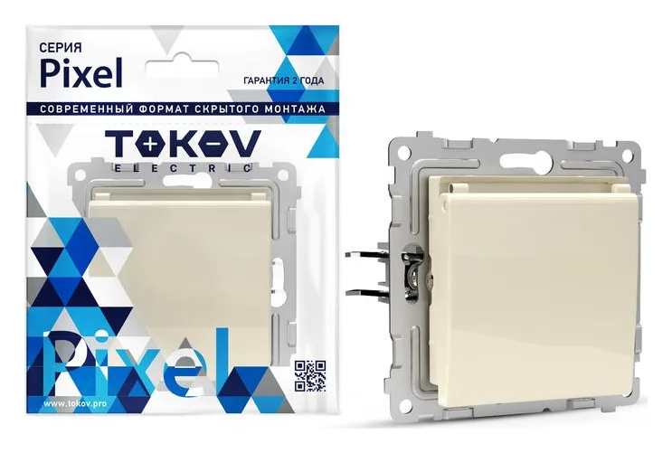Розетка 1-м СП Pixel 16А IP20 с заземл. защ. шторки с крышкой механизм беж. TOKOV ELECTRIC TKE-PX-R1ZSW1-C02