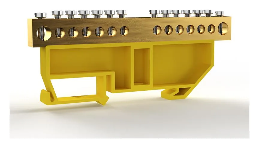 Шина PE "земля" на DIN-изоляторе 8х12мм 14 отвер. латунь TOKOV ELECTRIC TKE-BCB-812-14-DIN/PE