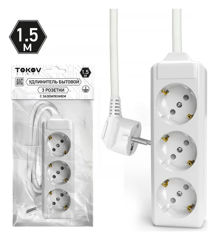 Удлинитель 3х1.5м с заземл. 10А 3х1.5 TOKOV ELECTRIC TKL-C01-BU3-1.5-1.5-Z