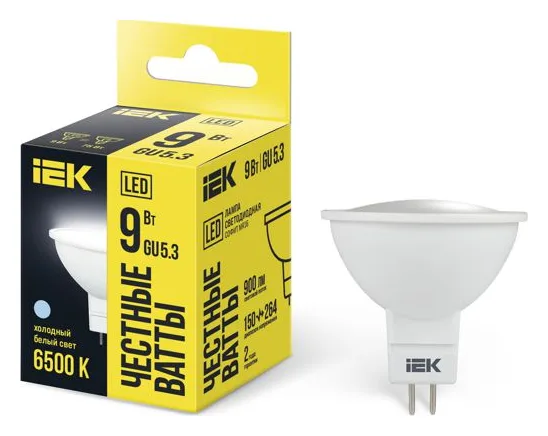 Лампа светодиодная MR16 софит 9Вт 230В 6500К GU5.3 IEK LLE-MR16-9-230-65-GU5