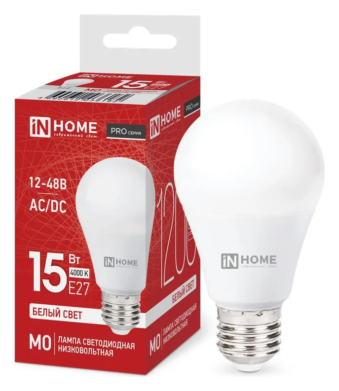 Лампа светодиодная низковольтная LED-MO-PRO 15Вт грушевидная 4000К нейтр. бел. E27 1200лм 12-48В IN HOME 4690612036182
