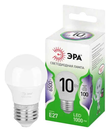 Лампа светодиодная GREEN LINE P45-10W-865-E27 GL 10Вт шар 6500К свет холод. E27 Эра Б0067039