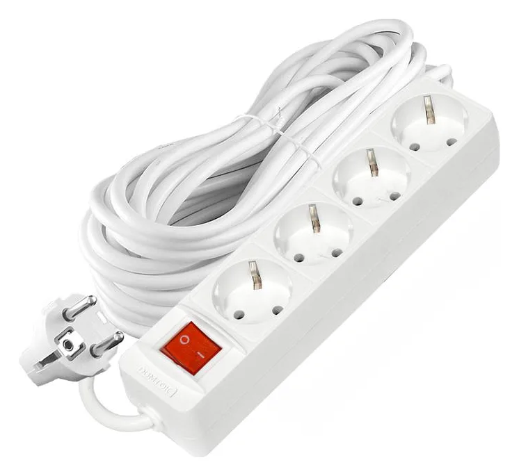 Удлинитель 4х10м с заземл. 16А IP20 3х1 с выкл. бел. DOMTOK 2405
