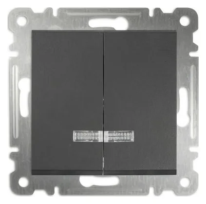 Выключатель 2-кл. СП Karea 10А IP20 с подсветкой механизм дым. металлик Makel 57050023