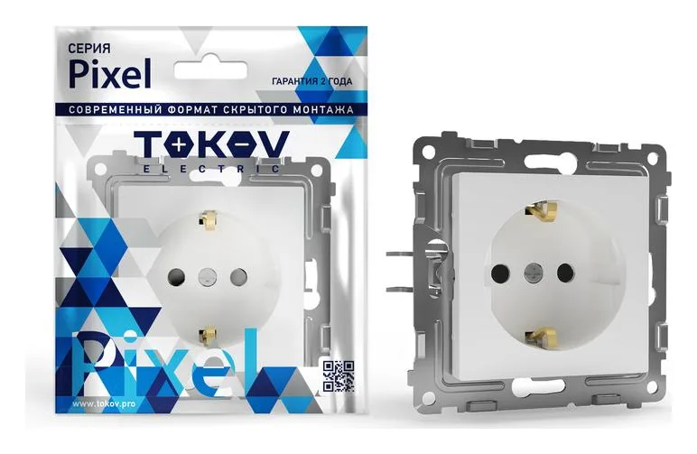 Розетка 1-м СП Pixel 16А IP20 с заземл. защ. шторки механизм бел. TOKOV ELECTRIC TKE-PX-R1ZSF-C01