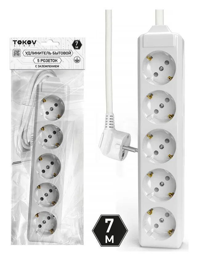 Удлинитель 5х7м с заземл. 10А 3х1.5 TOKOV ELECTRIC TKL-C01-BU5-7-1.5-Z