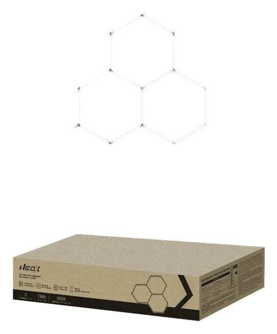 Светильник светодиодный ДБО-HEXAGON 3С-15065 150Вт 6500К 230В 1617х1611мм 3 соты 0.5м шнур с вилкой NEOX 4690612066615