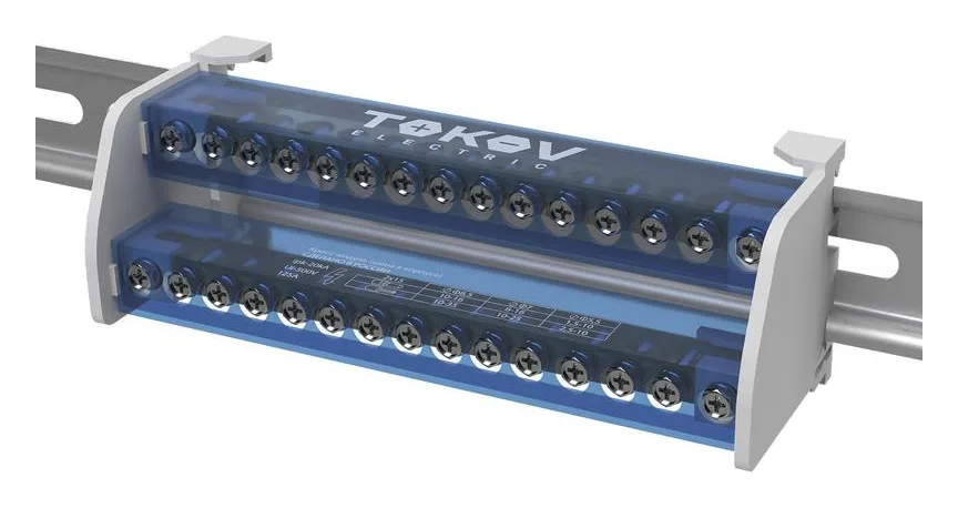 Шина на DIN-рейку в корпусе (кросс-модуль) 2 группы по 15 отверстий 125А TOKOV ELECTRIC TKE-DBTB-125-2-15/L+PEN