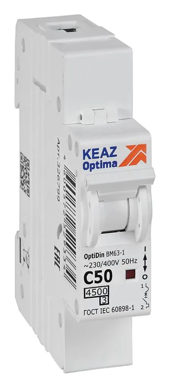 Выключатель автоматический модульный 1п C 50А 4.5кА OptiDin BM63-1C50-4.5-УХЛ3 КЭАЗ 326799