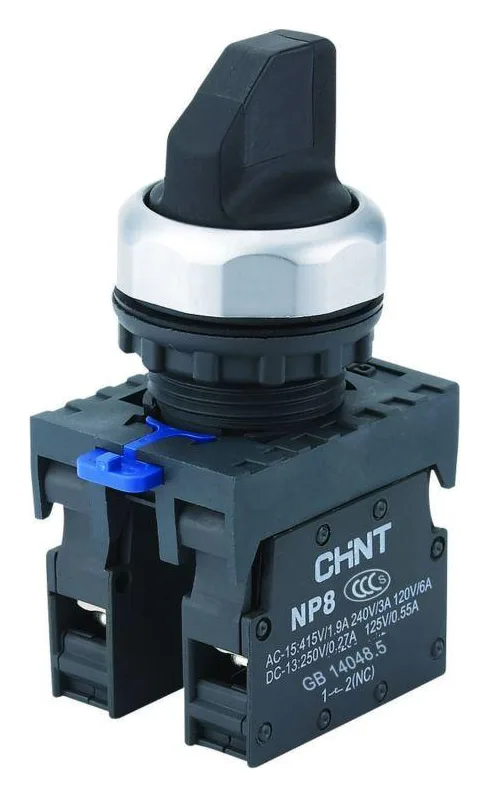 Переключатель NP8-10X/212 2 положения 1НО IP65 с фиксацией без подсветки черн. (R) CHINT 578661