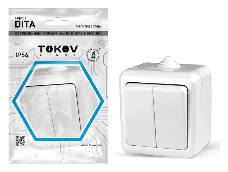 Выключатель 2-кл. ОП Dita IP54 10А 250В бел. TOKOV ELECTRIC TKL-DT-V2-C01-IP54