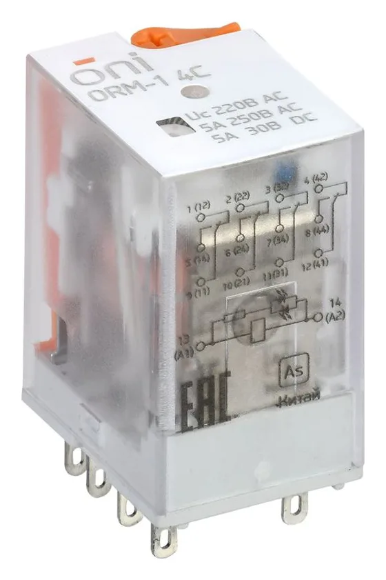 Реле интерфейсное ORM-1 4C 220В AC с LED и тест. кнопкой ONI ORM-1-4C-AC220V-L-B