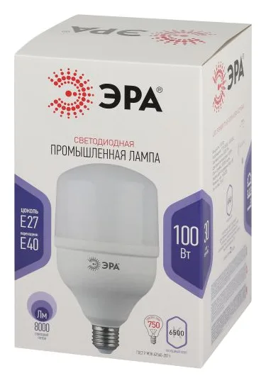 Лампа светодиодная высокомощная STD LED POWER T160-100W-6500-E27/E40 100Вт T160 колокол 6500К нейтр. бел. E27/E40 (переходник в компл.) 8000лм Эра Б0032090
