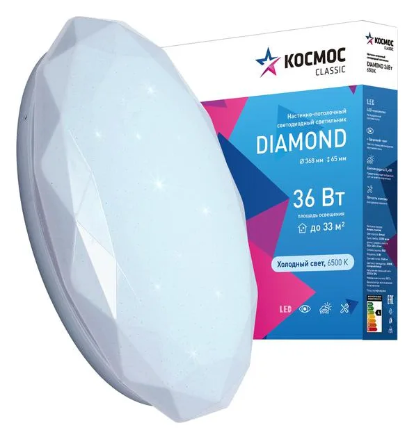 Светильник светодиодный Classic DIAMOND 36Вт 230В 6500К 2340лм 368х65мм настенно-потолочный КОСМОС KCDiam36W_6500