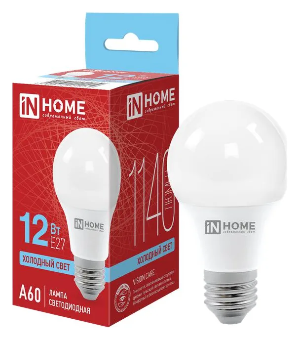 Лампа светодиодная LED-A60-VC 12Вт грушевидная 6500К холод. бел. E27 1140лм 230В IN HOME 4690612020259