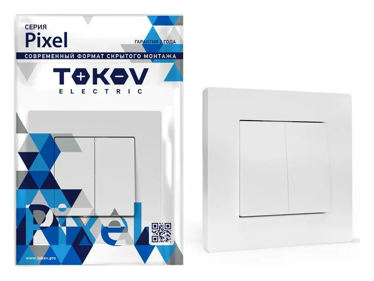 Выключатель 2-кл. СП Pixel 10А IP20 в сборе бел. TOKOV ELECTRIC TKE-PX-V2F-C01
