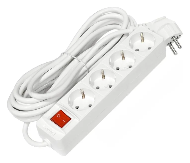 Удлинитель 4х5м с заземл. 16А IP20 3х1 с выкл. бел. DOMTOK 2500