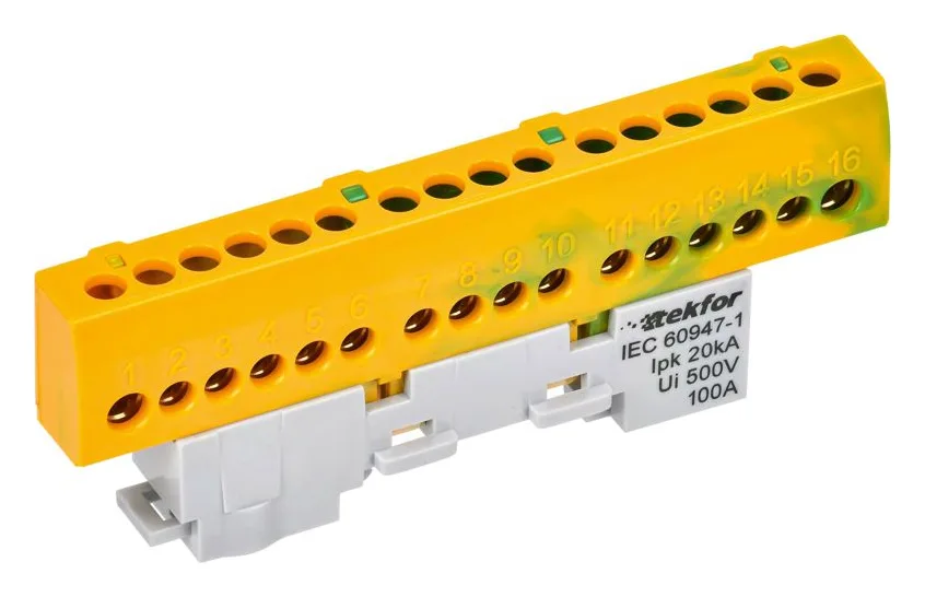 Шина PE "земля" изол. на универс. держ. 6х9-16-ЖЗ TEKFOR IEK TF-NN10-16-KL-K52
