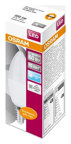 Лампа светодиодная LED Star Classic B 60 6.5W/840 6.5Вт свеча матовая 4000К нейтр. бел. E14 550лм 220-240В пластик. OSRAM 4058075134140