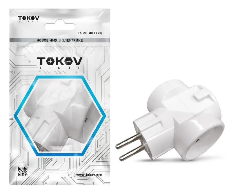 Разветвитель 3-м без заземл. 10А 250В IP20 ABS-пластик бел. TOKOV ELECTRIC TKL-S3C-C01