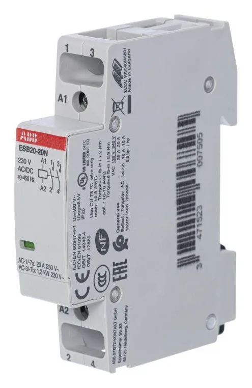 Контактор ESB20-20N-06 модульный (20А АС-1 2НО) катушка 230В AC/DC ABB 1SBE121111R0620