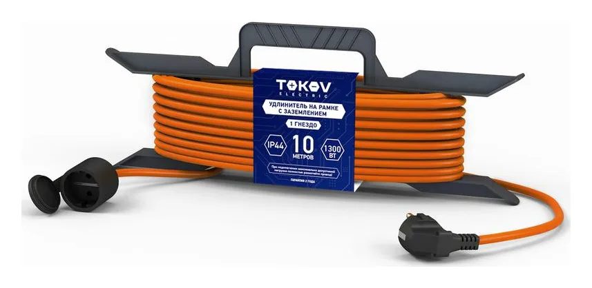 Удлинитель-шнур на рамке 1х10м с заземл. 6А IP44 3х0.75 с защ. крышкой TOKOV ELECTRIC TKE-SR10-075-Z