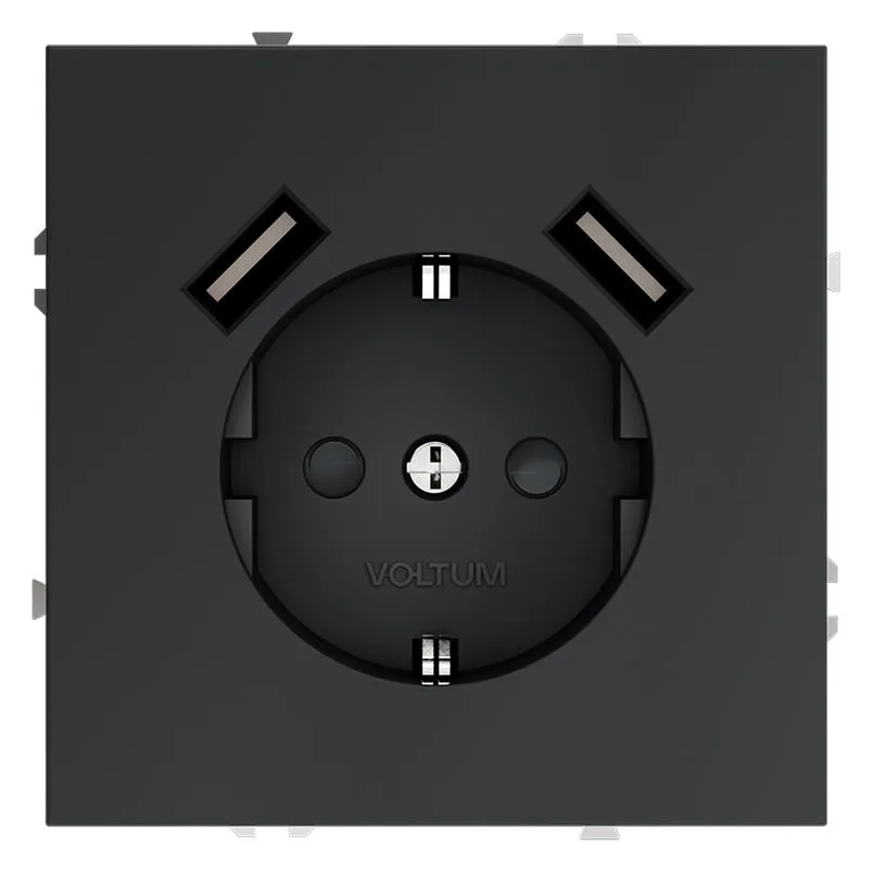 Розетка 1-м СП S70 16А с USB A+A с заземл. защ. шторки механизм графит Voltum VLS040407